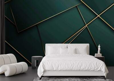 dark green abstract background with shining gold lines Wall mural