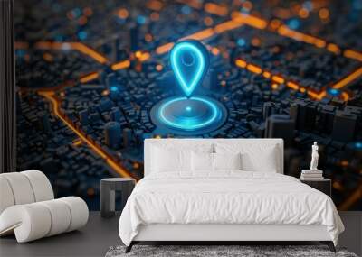 Digital Cityscape with Location Pin Wall mural