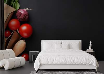 Fresh Produce on Black Background Wall mural