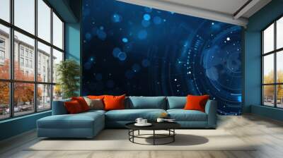 Futuristic blue circuit board with glowing elements Wall mural