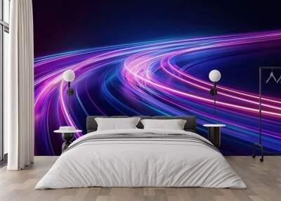 Light speed or motion background with purple and blue glowing lines Wall mural