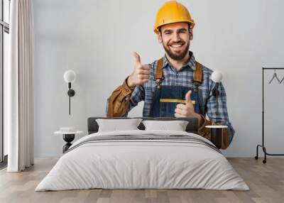 Smiling Construction Worker Giving Thumbs Up Wall mural