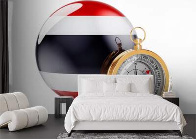 Compass with Thai flag. Travel and tourism in Thailand concept. 3D rendering Wall mural