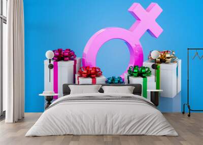 Female symbol with presents, 3D rendering Wall mural