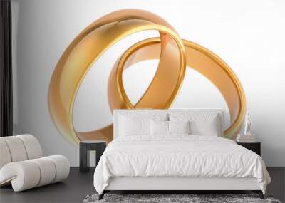 Golden wedding rings his and hers matching set, 3D rendering isolated on transparent background Wall mural