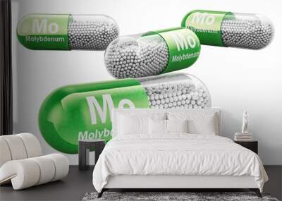 Molybdenum Capsules, Mo dietary supplement. 3D rendering isolated on transparent background Wall mural