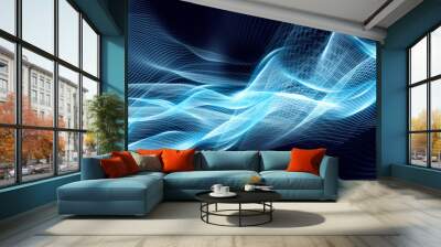 Blue abstraction with waves. Modern panoramic background. Wall mural