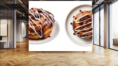 Delicious Plate of Chocolate Cinnamon Roll , side and top view, isolated on a transparent background Wall mural