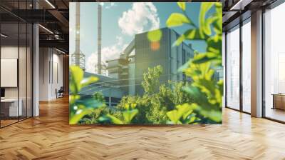 Modern power plant with tree, Green industry eco power for sustainable energy saving environmental plants Wall mural