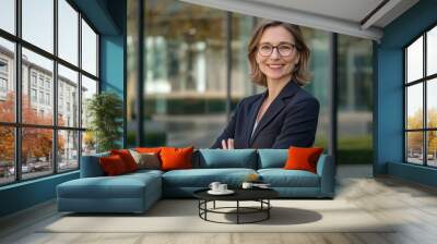 Portrait of a smiling business woman standing Wall mural