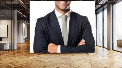 Studio portrait of handsome Caucasian Americana businessman wear formal suit and necktie with a beautiful smiling isolated on transparent png background, CEO manager with smart look. Wall mural