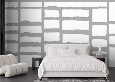 Torn sheets of paper. Torn paper strips set.White ripped paper collection. Vector illustration Wall mural