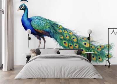 water color peacock isolated on the transparent background. Wall mural