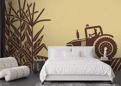 agricultural work in corn field illustration Wall mural