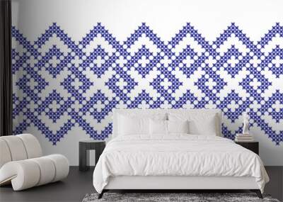 Embroidered cross-stitch geometric weaving seamless border pattern Wall mural