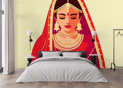 Indian bride in red wedding dress Wall mural