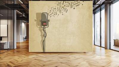 Vintage background with microphone - vector illustration Wall mural