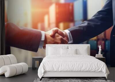 businessman handshake of business deal with logistic. Generative AI. Wall mural