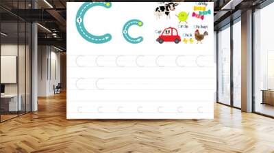 Letter C uppercase and lowercase tracing practice worksheet A4 Wall mural