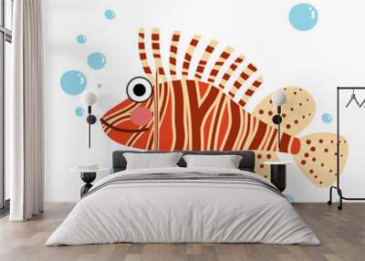 Lionfish side view animal cartoon character. Isolated on white background. Vector illustration. Wall mural