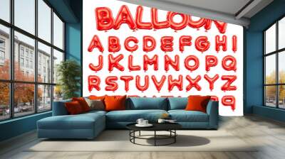 3d style vector of inflated glossy red balloon alphabet and numbers on white background Wall mural