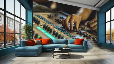 Technician hand adjust audio  mixer Wall mural