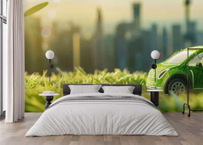 Eco-friendly lifestyles embrace renewable energy and green transportation Wall mural