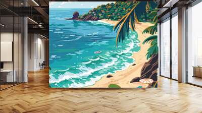 Illustrations capture the essence of tropical destinations and beach holidays Wall mural