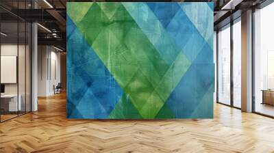 A blue and green background with triangle layers arranged in an abstract geometric pattern creates a modern and dynamic visual effect Wall mural