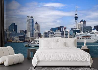 Passenger Ferry, City Harbor, and Skyline of Downtown Auckland, New Zealand  Wall mural