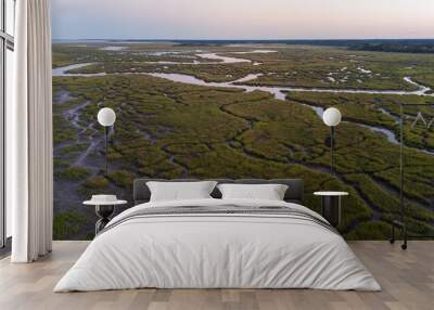 Aerial of marsh at sunset Wall mural