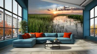 Sunset Reflection Busting over Marsh Wall mural