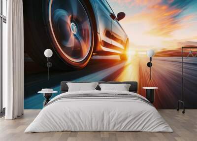 Car wheels close up, Sports car racing on the race track. generative ai Wall mural