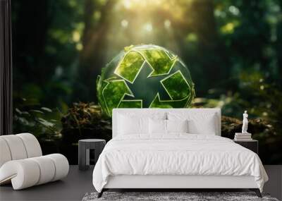 Recycle sign. Green triangular eco recycle concept. Generative AI Wall mural