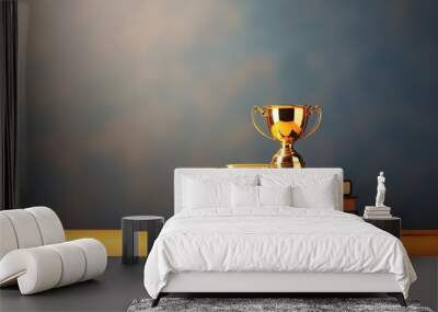 stack of books with golden cup trophy. academic and school knowledge, business education and graduat Wall mural