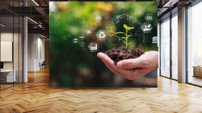 Environmental Social and corporate Governance or ESG is a standards for considered when investing in company. Sustainable and ethical business investment policy. Picture with copy space. Wall mural