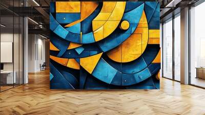 geometric graffiti background in blue and yellow colors. Fantasy concept , Illustration painting. Wall mural