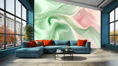 Green and pink pastel flowing abstract shapes. Creative smooth texture. 4K wallpaper with modern liquid flow. Pattern of light green colors. Wall mural