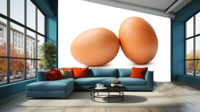 Side view of two fresh brown chicken eggs in stack isolated on white background with clipping path Wall mural