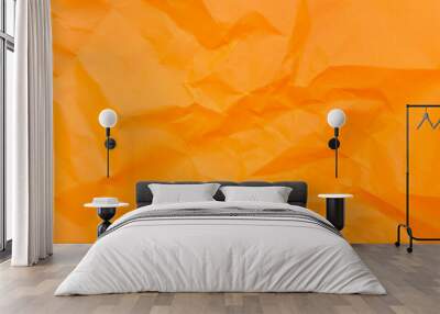 Top view and full frame of wrinkled or crumpled orange paper texture used as crumpled paper background texture in decorative art work Wall mural