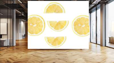 Top view set of fresh yellow lemon in halves and slices isolated with clipping path in png file format Wall mural