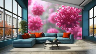 A close up of a pink virus with a fuzzy texture Wall mural