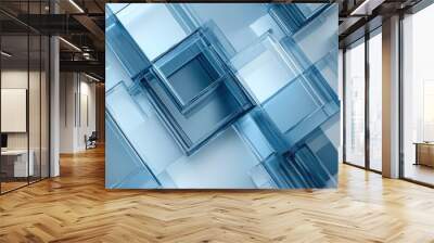 Abstract blue glass squares overlapping in a modern design. Wall mural