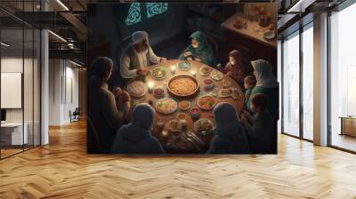 A Family Celebrating Ramadan around a Large Round Table | Generative AI Wall mural