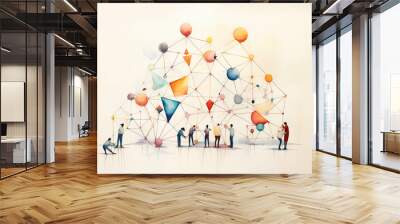 A Minimal Watercolor of a Group Making a Collaborative Art Piece Wall mural