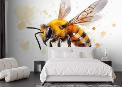 A Minimal Watercolor Painting of a Bee in Nature with a White Background | Generative AI Wall mural