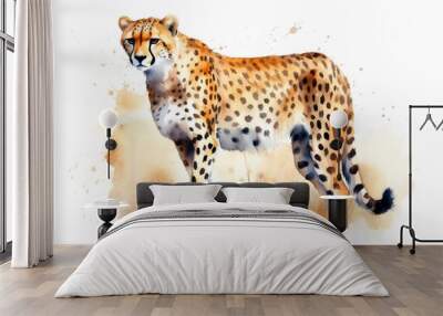 A Minimal Watercolor Painting of a Cheetah in Nature with a White Background | Generative AI Wall mural