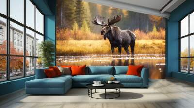 A Moose in Nature with a Shallow Depth of Field | Generative AI Wall mural