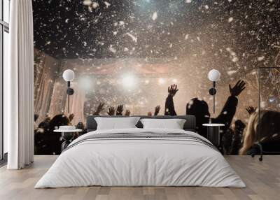 A Photo of a Surprise Snowfall During an Outdoor Event, Turning it Magical Wall mural