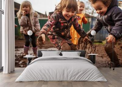 A Photo of Kids Playing in the Mud Wall mural